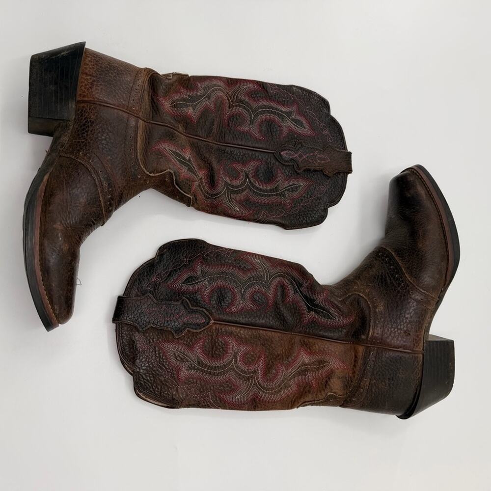 Justin Boots Women’s QuickDraw Western Boots in Chocolate Brown Pink Stitching - Picture 3 of 14